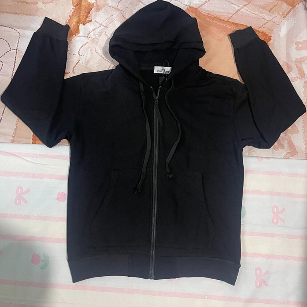 Stone Island Zip Hoodie in Black